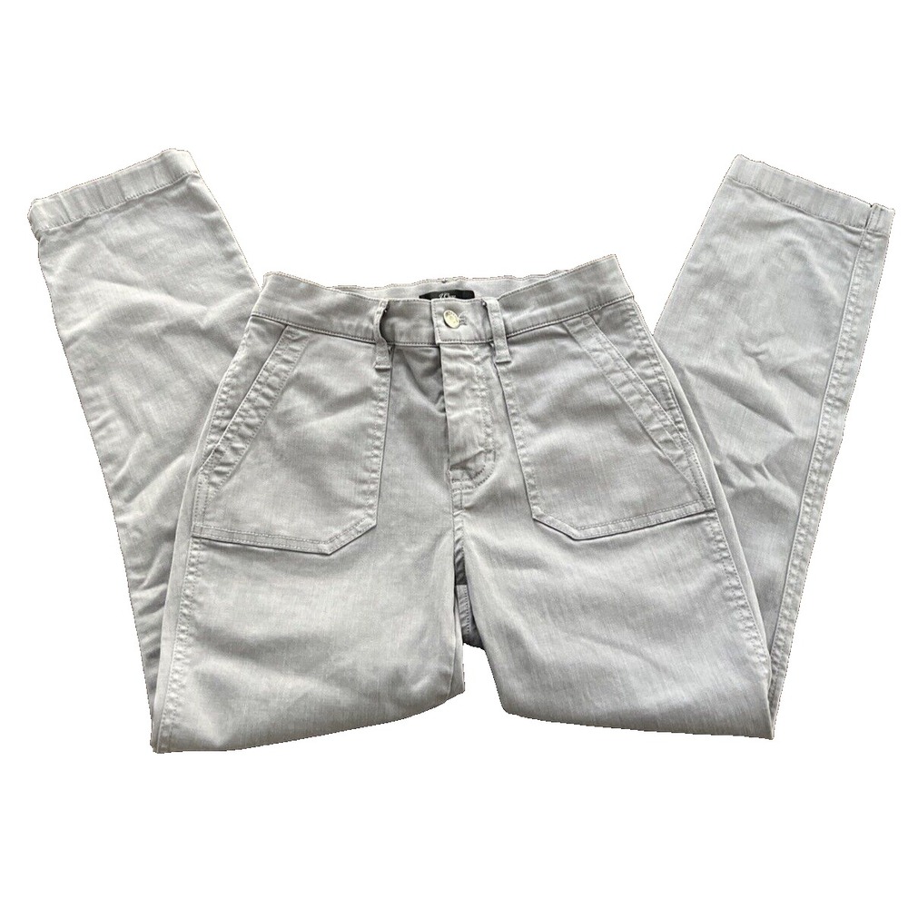 J Crew Cargo Pants Sz 24 PETITE light gray High Rise 24" inseam Pockets zip fly